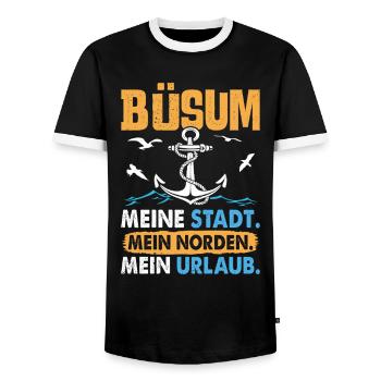 BÜSUM MEINE STADT MEIN NORDEN MEIN URLAUB Lustig - Männer Kontrast-T-Shirt - Schwarz/Weiß - Vorne - AI Model Female 172 light (172cm) & AI Model Male 178 light (178cm)