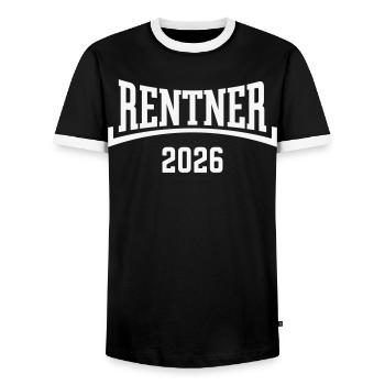 Rentner 2026 (Rente / Ruhestand / Konkav / White) - Männer Kontrast-T-Shirt - Schwarz/Weiß - Vorne - AI Model Female 172 light (172cm) & AI Model Male 178 light (178cm)