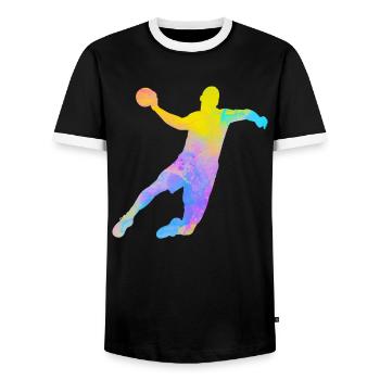 Handball-Handballspieler Farbenfroher Vater-Handballspieler - Männer Kontrast-T-Shirt - Schwarz/Weiß - Vorne - AI Model Female 172 light (172cm) & AI Model Male 178 light (178cm)