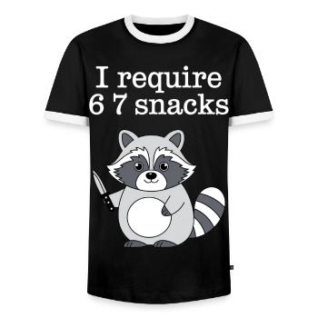 6-7 Internet Meme Cooler 6 7 Raccoon - Men's Ringer Shirt - black/white - Front - AI Model Female 172 light (172cm) & AI Model Male 178 light (178cm)