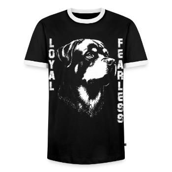 Chien Loyal Rottweiler  - T-shirt contrasté Homme - noir/blanc - Devant - AI Model Female 172 light (172cm) & AI Model Male 178 light (178cm)