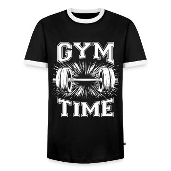 GYM TIME | Sports & Fitness | New Year's resolutions 2026 - Men's Ringer Shirt - black/white - Front - AI Model Female 172 light (172cm) & AI Model Male 178 light (178cm)