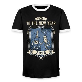 Cheers To The New Year 2026 Celebration - Men's Ringer Shirt - black/white - Front - AI Model Female 172 light (172cm) & AI Model Male 178 light (178cm)