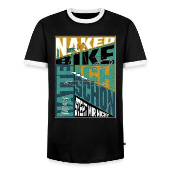 Histoire du vélo nu – Déclaration des motards - T-shirt contrasté Homme - noir/blanc - Devant - AI Model Female 172 light (172cm) & AI Model Male 178 light (178cm)