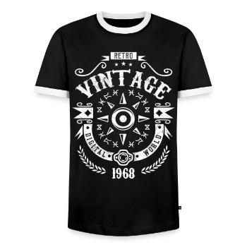 Original 1968 Vintage Vintage Birthday 1968 - Men's Ringer Shirt - black/white - Front - AI Model Female 172 light (172cm) & AI Model Male 178 light (178cm)