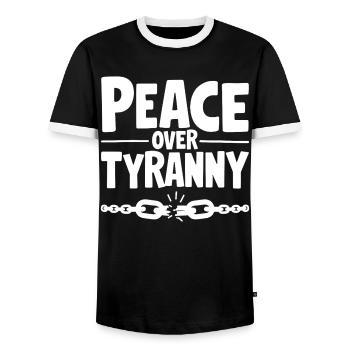 Peace Over Tyranny Chain Breaks - Men's Ringer Shirt - black/white - Front - AI Model Female 172 light (172cm) & AI Model Male 178 light (178cm)