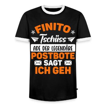 Pension FINITO TSCHÜSS POSTMAN SAYS I'M GOING Funny - Men's Ringer Shirt - black/white - Front - AI Model Female 172 light (172cm) & AI Model Male 178 light (178cm)