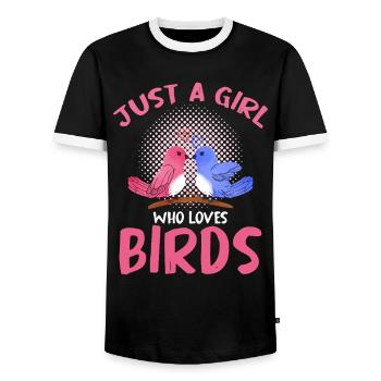 Just one girl loves birds - Men's Ringer Shirt - black/white - Front - AI Model Female 172 light (172cm) & AI Model Male 178 light (178cm)