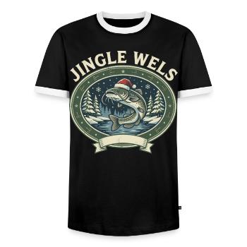 Waller Angeln Weihnachten - Das Lustige Geschenk! - Männer Kontrast-T-Shirt - Schwarz/Weiß - Vorne - AI Model Female 172 light (172cm) & AI Model Male 178 light (178cm)
