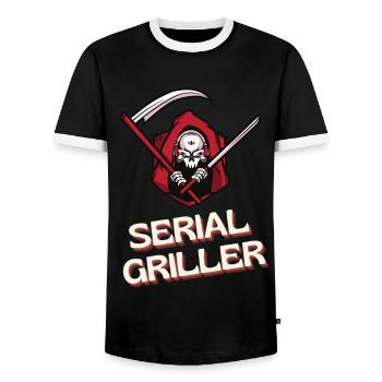 Seriengriller - Männer Kontrast-T-Shirt - Schwarz/Weiß - Vorne - AI Model Female 172 light (172cm) & AI Model Male 178 light (178cm)