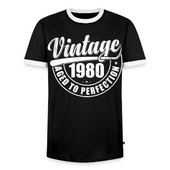 Birthday present 1980 vintage 1980 retro 1980 - Men's Ringer Shirt - black/white - Front - AI Model Female 172 light (172cm) & AI Model Male 178 light (178cm)