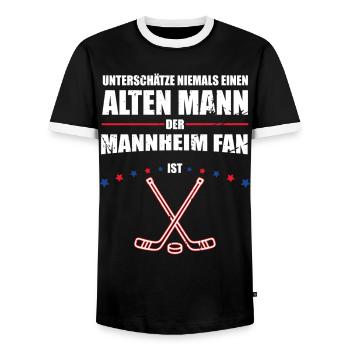 Alter Mann - Mannheim Eishockey Fan | Retro - Männer Kontrast-T-Shirt - Schwarz/Weiß - Vorne - AI Model Female 172 light (172cm) & AI Model Male 178 light (178cm)