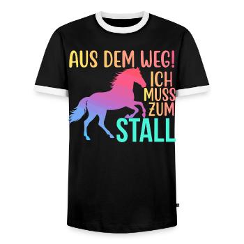 Aus dem Weg Ich muss zum Stall Reiten Reiterin - Männer Kontrast-T-Shirt - Schwarz/Weiß - Vorne - AI Model Female 172 light (172cm) & AI Model Male 178 light (178cm)