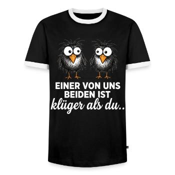 One of us is smarter than you! - Men's Ringer Shirt - black/white - Front - AI Model Female 172 light (172cm) & AI Model Male 178 light (178cm)