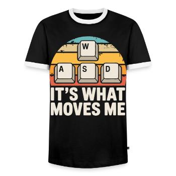 Motivation & Leidenschaft – Das bewegt mich Spruch - Männer Kontrast-T-Shirt - Schwarz/Weiß - Vorne - AI Model Female 172 light (172cm) & AI Model Male 178 light (178cm)