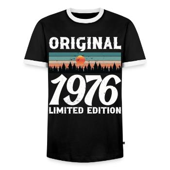 1976 Original Retro Vintage Birthday Gift - Men's Ringer Shirt - black/white - Front - AI Model Female 172 light (172cm) & AI Model Male 178 light (178cm)
