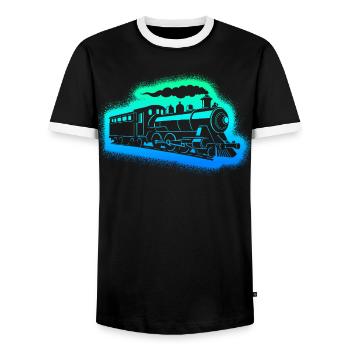 Steam Locomotive Model Railway Boys Men Railway - Men's Ringer Shirt - black/white - Front - AI Model Female 172 light (172cm) & AI Model Male 178 light (178cm)