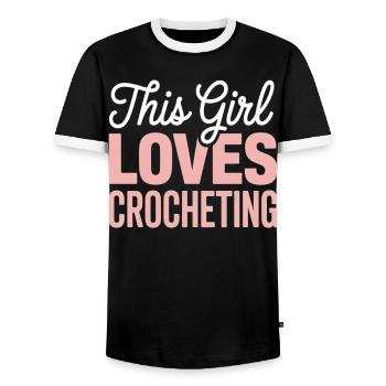 This Girl Loves Crocheting - Men's Ringer Shirt - black/white - Front - AI Model Female 172 light (172cm) & AI Model Male 178 light (178cm)