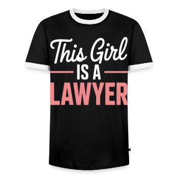 This girl is a lawyer - Men's Ringer Shirt - black/white - Front - AI Model Female 172 light (172cm) & AI Model Male 178 light (178cm)