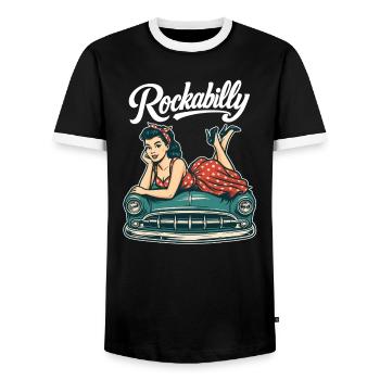 Cadeau rétro pin-up de voiture vintage rockabilly - T-shirt contrasté Homme - noir/blanc - Devant - AI Model Female 172 light (172cm) & AI Model Male 178 light (178cm)