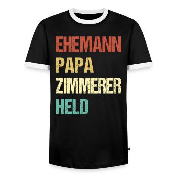Zimmerer Papa - Männer Kontrast-T-Shirt - Schwarz/Weiß - Vorne - AI Model Female 172 light (172cm) & AI Model Male 178 light (178cm)