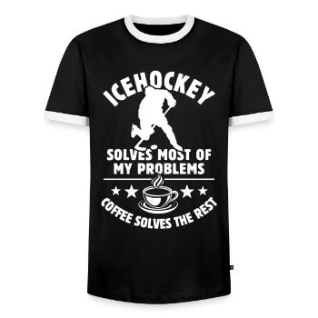 Icehockey solves most of my problems - Coffee - Men's Ringer Shirt - black/white - Front - AI Model Female 172 light (172cm) & AI Model Male 178 light (178cm)
