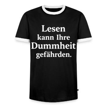 Reading can jeopardize your stupidity - Men's Ringer Shirt - black/white - Front - AI Model Female 172 light (172cm) & AI Model Male 178 light (178cm)
