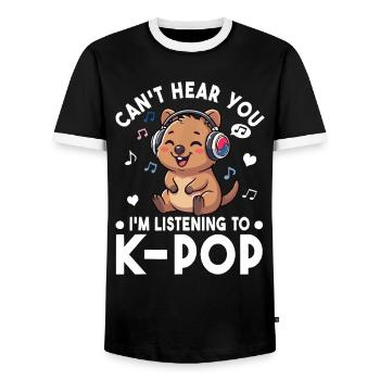K-Pop Quokka – Süßes Musik Fan Statement Design - Männer Kontrast-T-Shirt - Schwarz/Weiß - Vorne - AI Model Female 172 light (172cm) & AI Model Male 178 light (178cm)