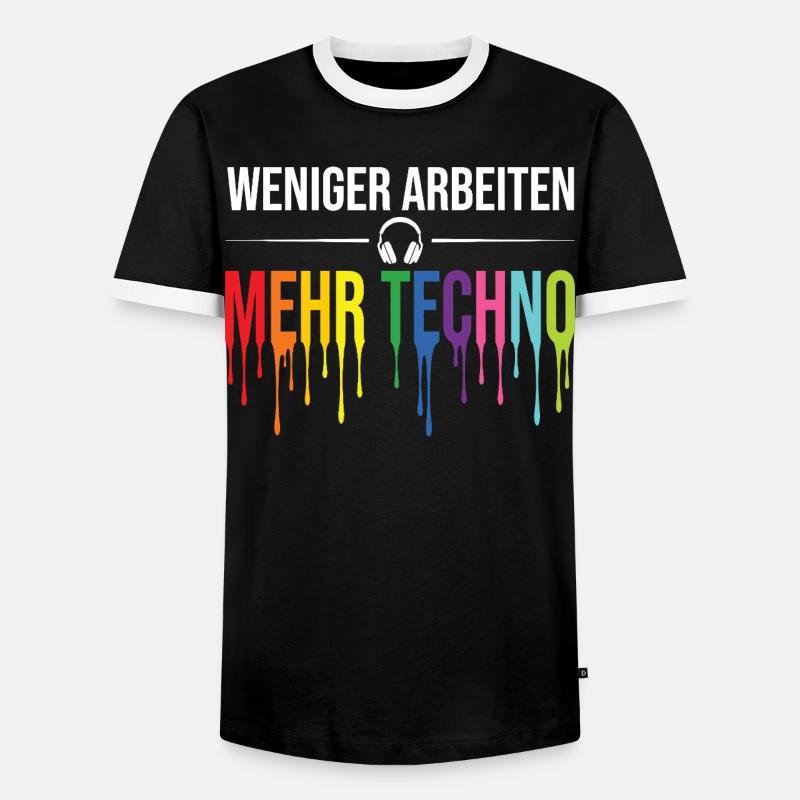 Weniger Arbeiten Mehr Techno – Rave Statement - Männer Kontrast-T-Shirt - Schwarz/Weiß