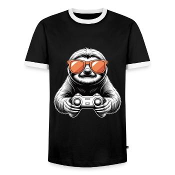 Gamer Sloth - Men's Ringer Shirt - black/white - Front - AI Model Female 172 light (172cm) & AI Model Male 178 light (178cm)