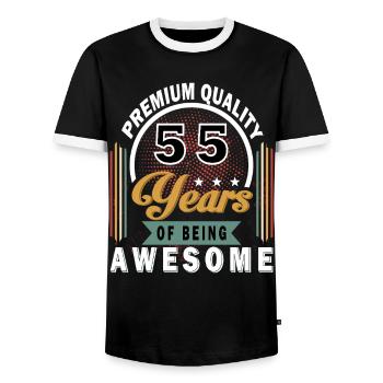 55 Years of Great Badge - Men's Ringer Shirt - black/white - Front - AI Model Female 172 light (172cm) & AI Model Male 178 light (178cm)