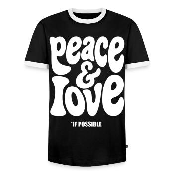 PEACE LOVE #2 - let's talk - Men's Ringer Shirt - black/white - Front - AI Model Female 172 light (172cm) & AI Model Male 178 light (178cm)