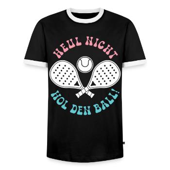 Padel game: DON'T CRY, GET THE BALL! Fun - Men's Ringer Shirt - black/white - Front - AI Model Female 172 light (172cm) & AI Model Male 178 light (178cm)