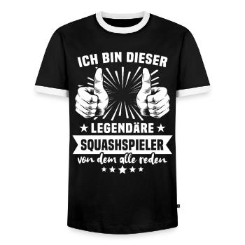 Squash player legend - Men's Ringer Shirt - black/white - Front - AI Model Female 172 light (172cm) & AI Model Male 178 light (178cm)