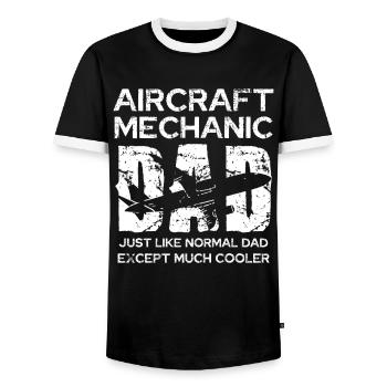 Aircraft mechanic dad: Unique - Men's Ringer Shirt - black/white - Front - AI Model Female 172 light (172cm) & AI Model Male 178 light (178cm)