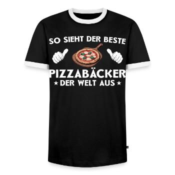 Pizza Best Pizza Maker Gift Idea - Men's Ringer Shirt - black/white - Front - AI Model Female 172 light (172cm) & AI Model Male 178 light (178cm)