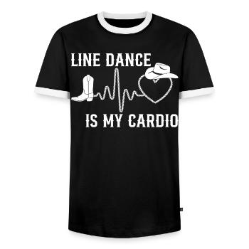 Line dancing is my cardio - Men's Ringer Shirt - black/white - Front - AI Model Female 172 light (172cm) & AI Model Male 178 light (178cm)