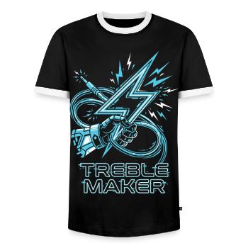 Treble Maker Digital Audio Pun Musician - Men's Ringer Shirt - black/white - Front - AI Model Female 172 light (172cm) & AI Model Male 178 light (178cm)