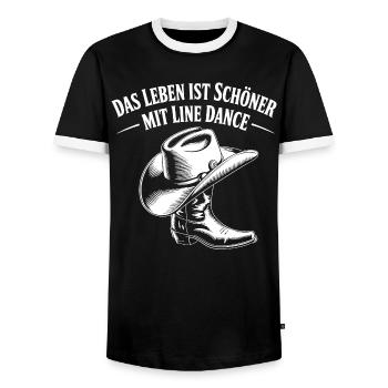 La vie est belle, danse en ligne, cowboy - T-shirt contrasté Homme - noir/blanc - Devant - AI Model Female 172 light (172cm) & AI Model Male 178 light (178cm)