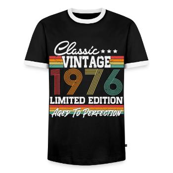 50th Birthday Gift Vintage 1976 Born - Men's Ringer Shirt - black/white - Front - AI Model Female 172 light (172cm) & AI Model Male 178 light (178cm)