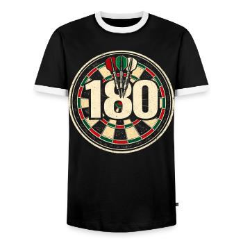 Retro Dartboard 180 Dartboard Darts Player - Men's Ringer Shirt - black/white - Front - AI Model Female 172 light (172cm) & AI Model Male 178 light (178cm)