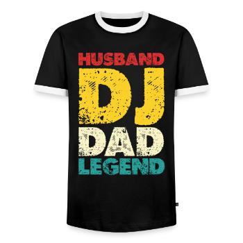 Husband DJ Dad Legend - Men's Ringer Shirt - black/white - Front - AI Model Female 172 light (172cm) & AI Model Male 178 light (178cm)