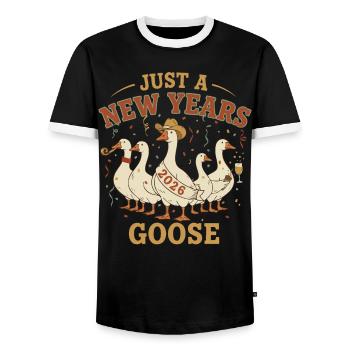 Just A New Years Goose 2026 Feierspaß - Männer Kontrast-T-Shirt - Schwarz/Weiß - Vorne - AI Model Female 172 light (172cm) & AI Model Male 178 light (178cm)