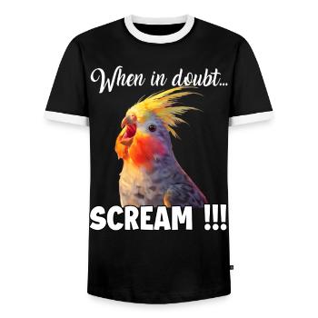 T calopsitte drôle, mème drôle pour l’oiseau - T-shirt contrasté Homme - noir/blanc - Devant - AI Model Female 172 light (172cm) & AI Model Male 178 light (178cm)