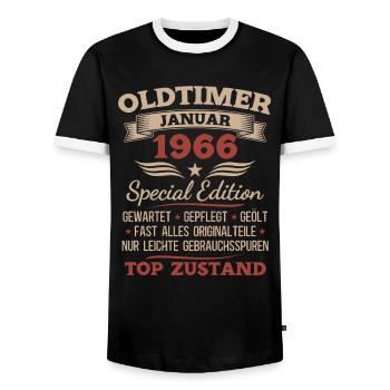Cadeau pour le 60e anniversaire Voiture Classique janvier 1966 - T-shirt contrasté Homme - noir/blanc - Devant - AI Model Female 172 light (172cm) & AI Model Male 178 light (178cm)