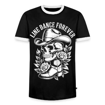 Bone Cowboy with Flower Frame - Men's Ringer Shirt - black/white - Front - AI Model Female 172 light (172cm) & AI Model Male 178 light (178cm)