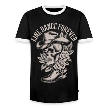 Line Dance Schädel mit Hut Rosen - Männer Kontrast-T-Shirt - Schwarz/Weiß - Vorne - AI Model Female 172 light (172cm) & AI Model Male 178 light (178cm)