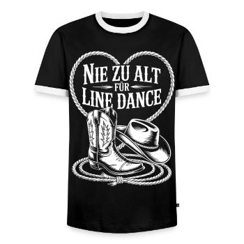Nie zu alt für Line Dance - Männer Kontrast-T-Shirt - Schwarz/Weiß - Vorne - AI Model Female 172 light (172cm) & AI Model Male 178 light (178cm)