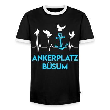North Sea Holiday ANKERPLATZ BÜSUM Fun - Men's Ringer Shirt - black/white - Front - AI Model Female 172 light (172cm) & AI Model Male 178 light (178cm)