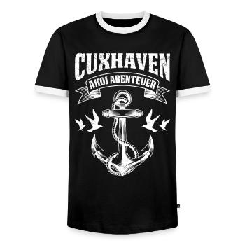 Vacances en mer du Nord Aventure AHOI Fun - T-shirt contrasté Homme - noir/blanc - Devant - AI Model Female 172 light (172cm) & AI Model Male 178 light (178cm)